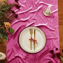 P Pothuiny - Camino de mesa de terciopelo rosa intenso 20 x 120 pulgadas de largo lujoso camino de mesa de tela de terciopelo elegante para recepción de boda Acción de Gracias Halloween - Rosaencendido - Ver 6