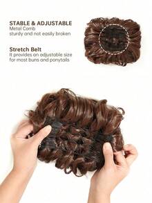 女士凌乱发髻发圈，棕色发髻造型器，合成蓬松发髻发片，带易拉伸梳子，适合日常佩戴 - 摩卡棕 - 查看 6