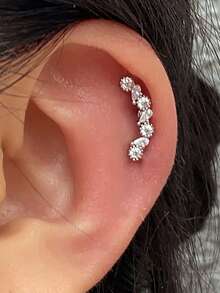 1 pieza Pendientes de botón chapados en oro de 18K, diseñados para oídos sensibles, pendientes de botón con corona de cobre, hoja y cruz de circonita, adecuados para cartílago de la oreja, hélix, trago, concha, lóbulo, daith, bajo contenido de alergia, 20G - Un par de pendientes de circonita redonda - Ver 10