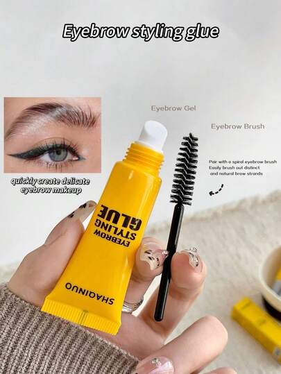 SHAQINUO 1 pieza Gel de cejas 3D con forma, de larga duración y a prueba de manchas, con cepillo de cejas, resistente al agua y de secado rápido, para crear cejas salvajes al estilo europeo y americano