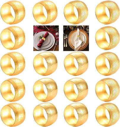 CEALXHENY Napkin Rings Set Of 24, Gold Decorative Metal Napkin Holder For Wedding Party Holiday Banquet Christmas Circle Serviette Buckle Household Decor (24PCS)