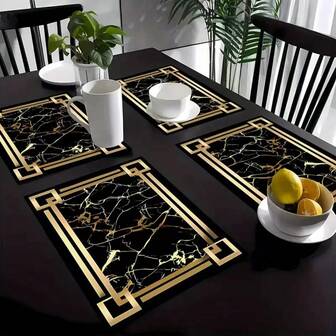 1/2/3/4/5/6pcs Gold Marble Pattern Heat Insulation Placemats, Waterproof, Oil-Proof, Dirt-Proof PP Material Black Waterproof Coasters, Gold Foil Hollow Coffee Cup Mats, Washable, Easy To Clean, Wipe, Non-Slip, Heat-Resistant, Suitable For Room Decor, Dining Table Decor, Home Decor, Party Decor, Suitable For Holidays, Parties, Gatherings, Birthdays, Weddings, Gifts, Dinners, Outdoor, Picnics