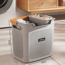 1个小号+1个大号脏衣篮，可折叠塑料洗衣篮，带轮子，适用于浴室和洗衣房，双尺寸便携式脏衣篮套装，方便分类、搬运和快速清理，轻便耐用的洗衣收纳架，节省空间的可移动衣物架，适用于家庭和宿舍。 - 彩色 - 查看 7