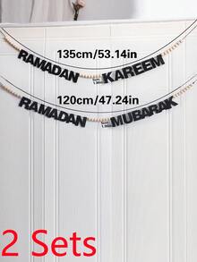 Bộ 1 biểu ngữ Ramadan Mubarak, vòng hoa Eid Mubarak, đồ trang trí Eid bằng hạt gỗ, đồ trang trí nhà cửa cho ngày lễ Ramadan và Eid, thích hợp cho phòng khách, phòng ngủ và tiệc tùng, tạo thêm không khí trang nghiêm và lễ hội cho các lễ kỷ niệm Ramadan và Eid của bạn, tự làm. - Nhiều màu - Xem 15