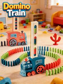 A Set Of Fun And Educational Domino Electric Train Set, Creative Building Blocks, Automatic Block Dispensing, Small Train Toy For Boys And Girls, Perfect For Christmas/New Year/Birthday Gifts - Multicolor - View 9