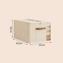 1pc Cotton Quilt Storage Box, Large Zipper Linen Dual Window Organizer Box, New Design - Multicolor - View 9