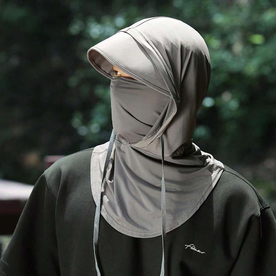 Summer Solid Color Unisex Sun Protection Mask Breathable Ice Silk Mask Hat Sun Protection And Cool Long Multifunctional Fashion Full Face Hat Men And Women Halloween Applicable Mask Neck Protection 2025 Balaclava Suitable For Cycling And Fishing. - 灰色 - 查看 1