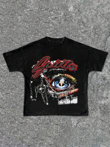 Tween Girl Cotten Clothes,Y2K-Inspired Letter Print T-Shir-Perfect For Spring/Summer/Fall,Fashion, Streetwear, Unisex, Men, Women - 黑色 - 查看 2