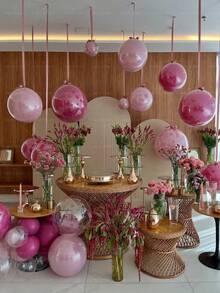 50个/1个巨型圆形乳胶气球，18英寸/12英寸/10英寸乳胶气球，带透明泡泡球，适用于生日派对、情人节、周年纪念日、新娘送礼会、生日气球、毕业典礼和婚礼装饰（混合尺寸），粉色 - 彩色 - 查看 1