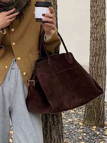 Vintage Brown Suede Tote Bag - Large Capacity Commute Shoulder Bag With Magnetic Closure, Nylon Lining, And Durable Handles, Ideal For Everyday Use, Everyday Tote Bag | Vintage Style Bag | Durable Handles, Tote Bag, New Fall Fashion 2026 For Women - 咖啡 - 查看 3