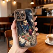 Cubierta de teléfono con borde negro diseño de oso minero con zanahorias y pala para uso diario en cafeterías,Aplicable a los teléfonos de la serie Apple y Galaxy - Café integral - Ver 2