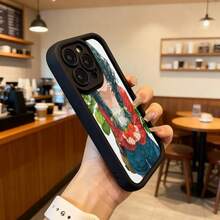 Cubierta de teléfono con diseño de anime para mujer color negro con estampado de chica con fresas y hojas estilo vintage ideal para uso diario en cafeterías y salones,Aplicable a los teléfonos de la serie Apple y Galaxy - Burdeos - Ver 6