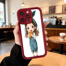 Funda de teléfono con borde negro para iPhone con diseño de chica anime comiendo zanahoria estilo kawaii ideal para uso diario en cafeterías y salas de estar,Aplicable a los teléfonos de la serie Apple y Galaxy - Blanco - Ver 5