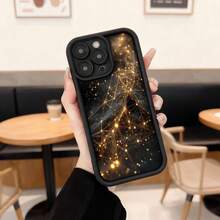 Cubierta de teléfono con borde negro diseño estelar dorado para iPhone 14 Pro Max protector de pantalla con patrón de constelaciones elegante para uso diario y ocasiones especiales,Aplicable a los teléfonos de la serie Apple y Galaxy - Blanco - Ver 3