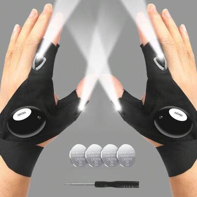 1 par de guantes iluminados portátiles LED, estilo de novio adulto, accesorio genial con iluminación, alimentado por batería, adecuado para iluminación del hogar, camping, senderismo, pesca, reparación y talla grande (baterías incluidas)