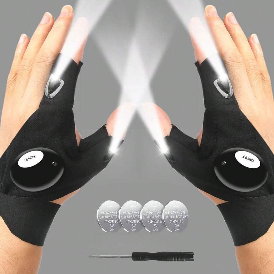 1 双 LED 便携式照明手套，成人男友风炫酷小工具照明手套，迷你电池供电，适用于家庭照明、露营、徒步旅行、钓鱼、维修等（含电池）