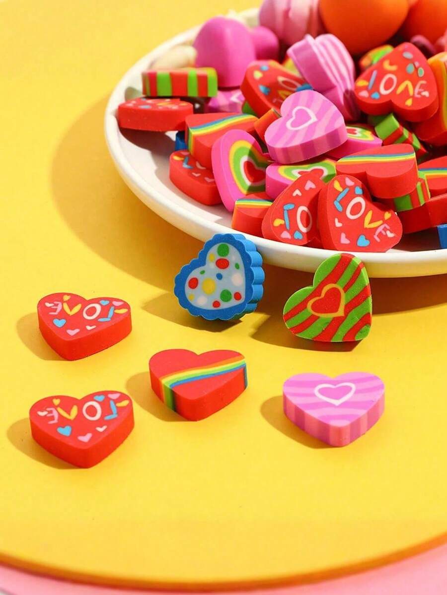 100 cục tẩy mini ngày Valentine - Nhiều hình trái tim hoạt hình nhỏ, cục tẩy hình trái tim dễ thương số lượng lớn dùng cho bàn học, tẩy bút chì ngày Valentine, quà tặng tình yêu, phần thưởng, giải thưởng, tuyệt vời cho quà tặng lớp học, phần thưởng và quà tặng tiệc tùng, vật phẩm khuyến khích trong lớp học, cục tẩy bền.