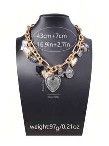 1件简约合金多款式吊坠项链，复古设计，女士饰品 - 金色 - 查看 5