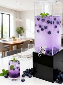 1个 | 约8升容量立式饮料机 | 尺寸 | 可视水位 + 防漏水龙头 + 出水顺畅 + 易于清洁 | 高透明亚克力材质 | 方形简约饮料机 | 适用于家庭、餐厅、派对、露台下午茶、商业酒吧等多种场景 | 可盛装果汁、苏打水、冷萃咖啡、柠檬水等冷饮，实用时尚，提升派对及日常饮用体验 - 黑色+透明 - 查看 1