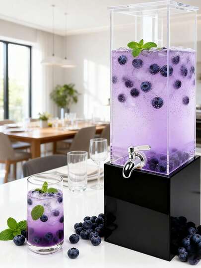 1 st | Upprätt dryckesdispenser med ca 8 liters kapacitet | Storlek | Synlig vattennivå + läckagesäker kran + smidig hällning + enkel rengöring | Högtransparent akrylmaterial | Fyrkantig minimalistisk dryckesdispenser | Lämplig för hem, restaurang, fest, uteplats, afternoon tea, kommersiella barer och andra scenarier | Kan dispensera juice, kolsyrat vatten, kallbryggt kaffe, lemonad och andra kalla drycker, praktisk och snygg, förbättrar fest- och dagliga dryckesupplevelser