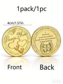 1枚双金幸运币“我爱你”纪念章，带四叶草马蹄铁图案，可随身携带，寓意好运，表达感谢，刻有心形图案的生日礼物，送给爱人或朋友的纪念纪念品，周年纪念纪念品，情人节礼物 - 彩色 - 查看 8