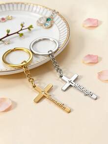 1件定制名字项链，不锈钢十字架吊坠项链，个性化生日礼物配饰，简约日常风格，附赠礼盒，适合情人节、生日、母亲节、日常佩戴，银色、金色、玫瑰金可选，返校季时尚单品 - 銀色 - 查看 6