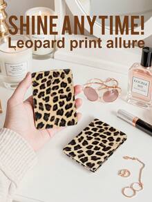 1pc Leopard Print Double-Sided Compact Makeup Mirror, Portable Pocket Mirror With Classic Animal Pattern Design, Suitable For Travel And Daily Use - Multicolor - View 4