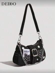 Y2K Style Retro Shoulder Bag For Women, Color Block Crossbody Star Chain Purse Small Bag For Girls, Ladies, Students, Young Professionals, Office Workers, Commuters, School Outings, Stars Hollow Women Bag, 2000s Fashion Style Bag For Women, Halloween Purse Perfect For Fancy Party Halloween Fashion & Gothic Fashion, Best Halloween Gifts For Women - 黑色 - 查看 2
