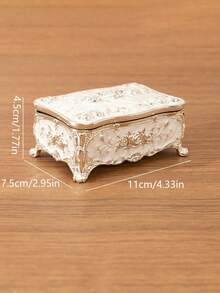 1pc Vintage Creative Three-Dimensional Carved Home Decoration Jewelry Storage Box Ring Craft European Box - Bạc - Xem 4
