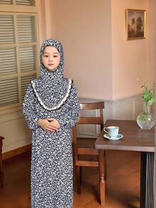 少女、十幾歲和兒童適用的粉色花卉印花頭巾,適合日常穿著和家庭使用,花瓣和小花圖案設計,彈性、舒適的寬腳和加長的下擺 - 玫紅色 - 查看 39