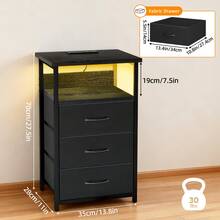 Tomnk Charging Station Nightstand With LED Light - Includes USB Ports, Outlets & Fabric Storage Drawers With PU Finish In White/Black, Ideal For Bedroom Or Living Room - 美規B型插(110-127V) - 查看 14
