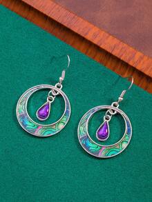 1对复古波西米亚风格镂空花卉图案水滴耳环 - 彩色 - 查看 4