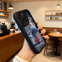 Cubierta de teléfono con diseño tridimensional de ballena azul y flores de cerezo en burbuja negra para uso diario en cafeterías y espacios casuales,Aplicable a los teléfonos de la serie Apple y Galaxy - Café integral - Ver 6