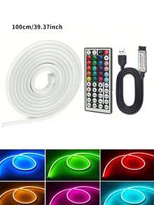Neon LED Strip Lights, RGB Multi-Color Changing With Remote Control - USB Powered For Christmas Decor, Flexible Silicone Neon LED Lights For Living Room, Bedroom Lighting And Wall DIY - White - View 13
