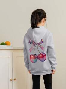 1件少女休闲印花套头卫衣，保暖内衬，长袖，秋冬季 - 淺灰色 - 查看 2