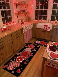1pc Valentine's Day, Mother's Day Gift Kitchen Rug, Wedding Anniversary Kitchen Mat, Suitable For Floors, Faux Sheepskin Black Kitchen Decor Doormat (19.69"X31.5"/19.69"X59.06"), Kitchen Decor, Home Decor, Fashionable Rug, Gift Shopping, Heart-Shaped Carpet, Kitchen Mat, Kitchen Rug, Kitchen Mat Set - Multicolor - View 2