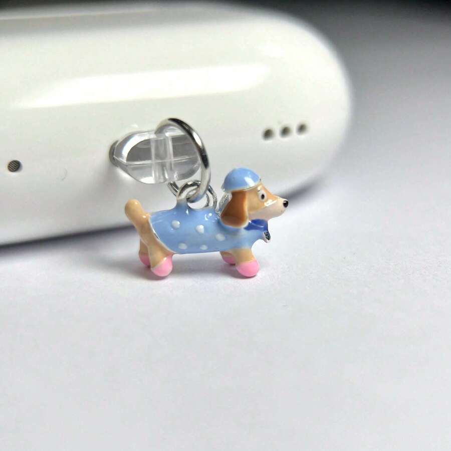 1pc Alloy Teardrop Dog Shaped Dust Plug, Compatible With Type-C Charging/Data Port, Suitable For Xiaomi, OPPO, Vivo, 5-17, Earphones - Blue - View 1