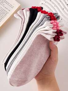 1/5 Pairs Women Breathable Cute Heart Pattern Sports Casual Ankle Socks, Suitable For Daily Wear And Outings, All Seasons, Holiday Outfits - Multicolor - View 4
