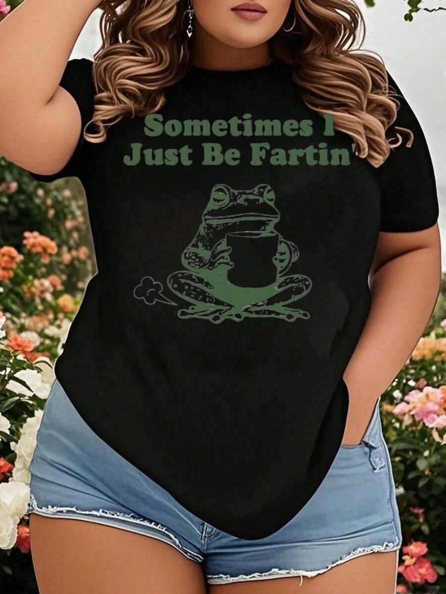 Sometimes I Just Be Fartin Frog Shirt Funny Humorous Tee For Women Men Casual Loose Fit Graphic T-Shirt With Frog Holding Cup And Fart Design Perfect For Everyday Wear And Gifts - 黑色 - 查看 1