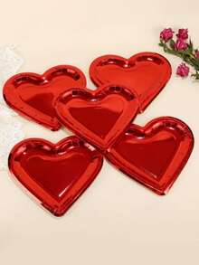 5/20 pièces Assiettes en papier épaisses en forme de cœur rouge, 26,6 cm (environ 10,47 pouces), assiettes jetables pour fête, décoration de table convenant pour la fête des mères, le mariage, l'anniversaire, la Saint-Valentin - Rouge - Voir 1
