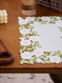 1/2/4/6pcs Simple White Flower Embroidered Placemats, Countryside Style Kitchen Dining Table Decor Mats, Non-Slip Coasters For Holiday Parties, Birthdays, Weddings, Dinners, Office Desks, Coffee Tables, Home Decor, All Seasons - Green - View 9