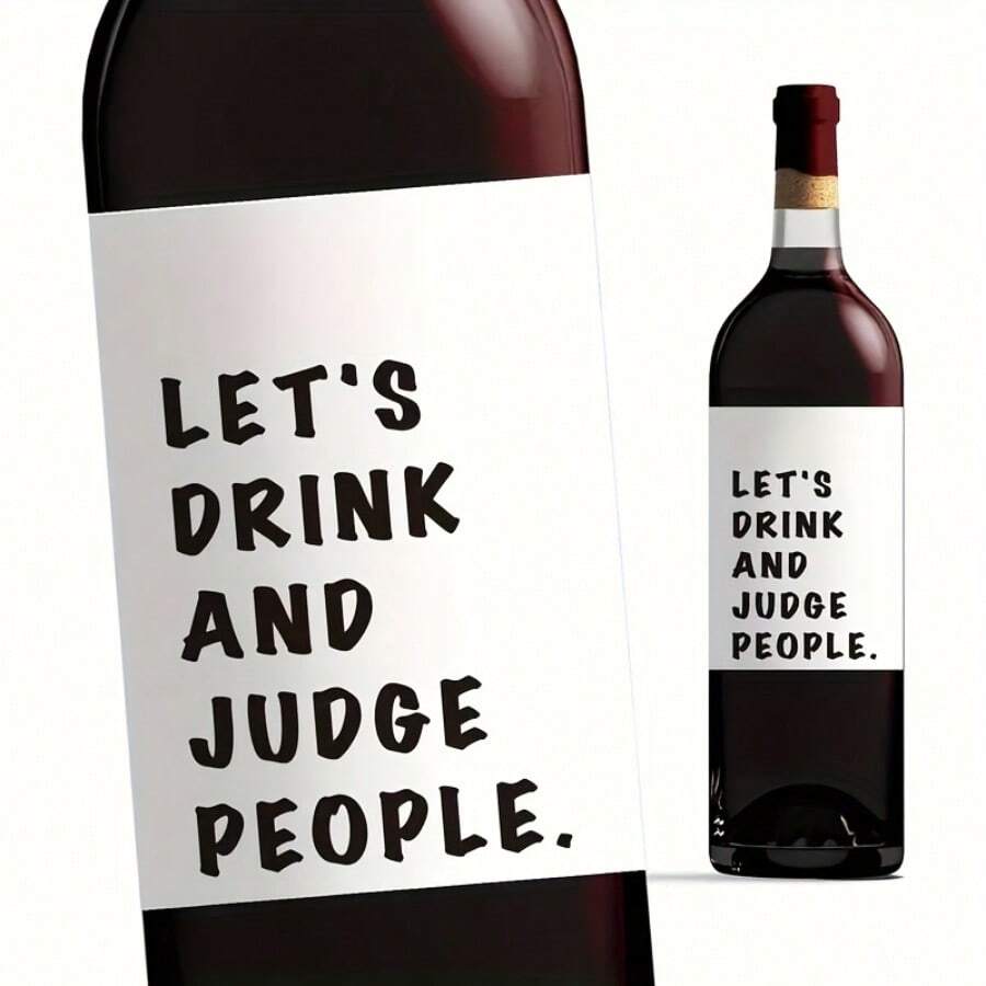 6pcs Funny Wine Bottle Labels, Wine Stickers, Let's Drink And People Watch, Girlfriend Gift, Amusing Wine Labels, Gift For Her, Fun Gift - White - View 1