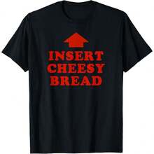 T-Shirt Featuring Red "INSERT CHEESY BREAD" Lettering And Red Arrow Design - Black - View 1