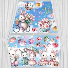 1 Set Of 6 Happy Easter Bunny & Egg Window Clings, Includes Flower, Bird, Floral Patterns, Suitable For Bedroom, Living Room, Home, Cabinet Window Decoration - Multicolor - View 6
