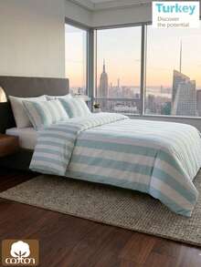 CAQQA 3 Pieces Turkish Cotton Woven Duvet Cover Set | Duvet Cover and Pillowcase, Modern Bedding for Bedroom, 135*200 cm, 150*200 cm, 200*200 cm, 200*220 cm, 220*240 cm - 薄荷綠 - 查看 3
