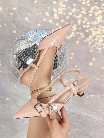 5cm Tacones altos de color rosa, sandalias formales de vestir de punta cerrada, tacones para fiestas, zapatos de boda con correa de tobillo y punta cerrada