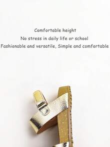 1 Pair Fashion Solid Color Minimalist Hook And Loop Flat Sandals For Girls, Comfortable & Durable, Suitable For Outdoor Activities, Summer - Gold - View 9