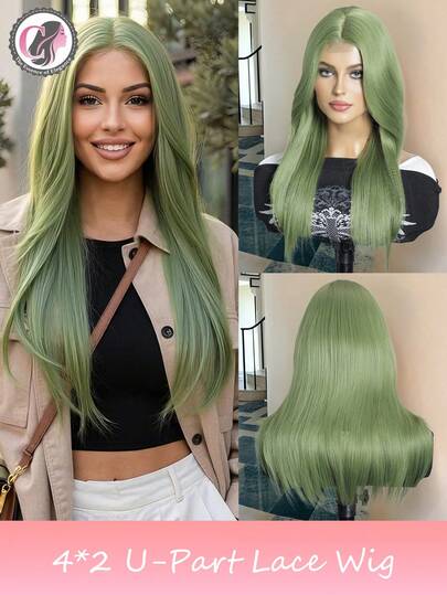 20 Inch Olive Long Straight Synthetic U-Shaped Lace Front Wig, Soft Transparent Lace Wig, Suitable For Beginners With High-Temperature Fibers, Suitable For All Women, 20 Inch Suitable For Daily Wear, Parties, Holidays And Roles