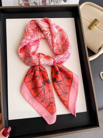 1 adet Kadın Şık Vintage Baskılı İnce Stil Saten Kare Sahte İpek Eşarp, Boho Vintage Rahat Kadın Boyun Eşarbı, Şal, Hafif ve İnce Rahat Kadın Bandanası, İlkbahar ve Yaz Aylarında Günlük Kullanım ve Gezi İçin