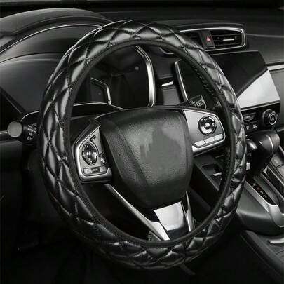 15-Inch Car Steering Wheel Cover, PU Leather, Elastic Fit